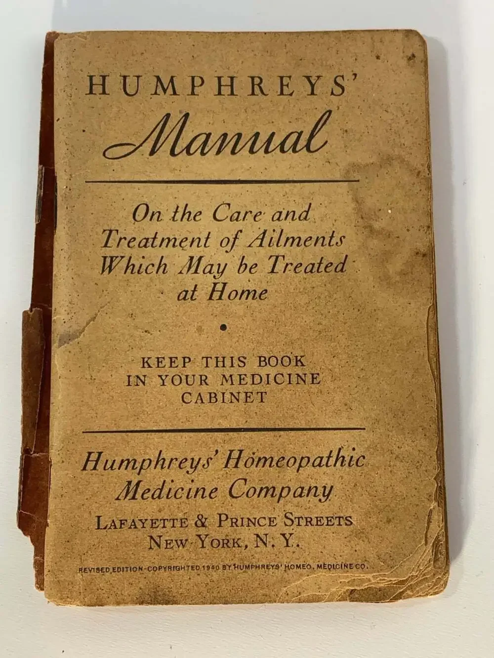 Ephemera Medicine Vintage 1943 Humphreys' Manual For Colds Ailments Homebook